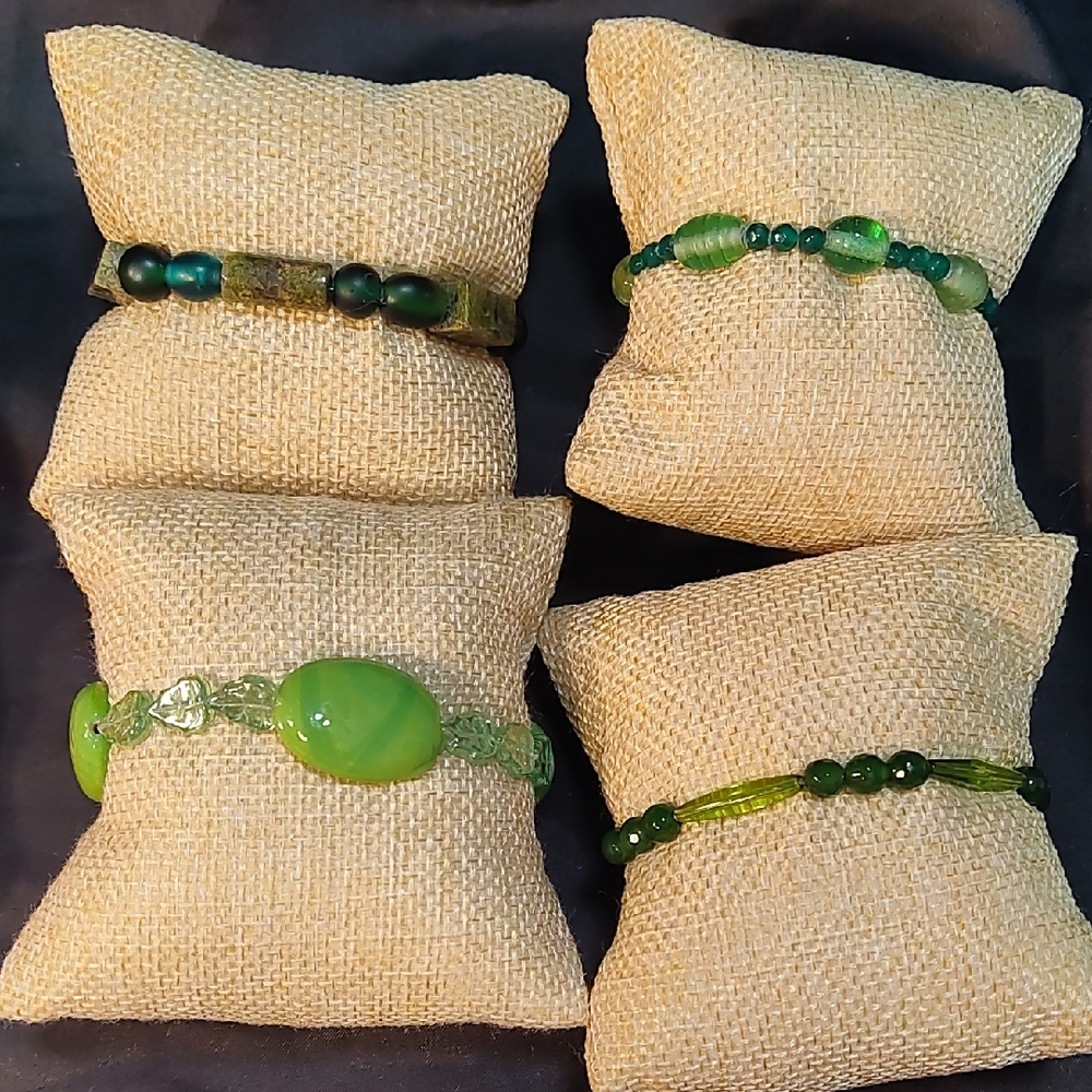 Green Beaded Bracelets Set